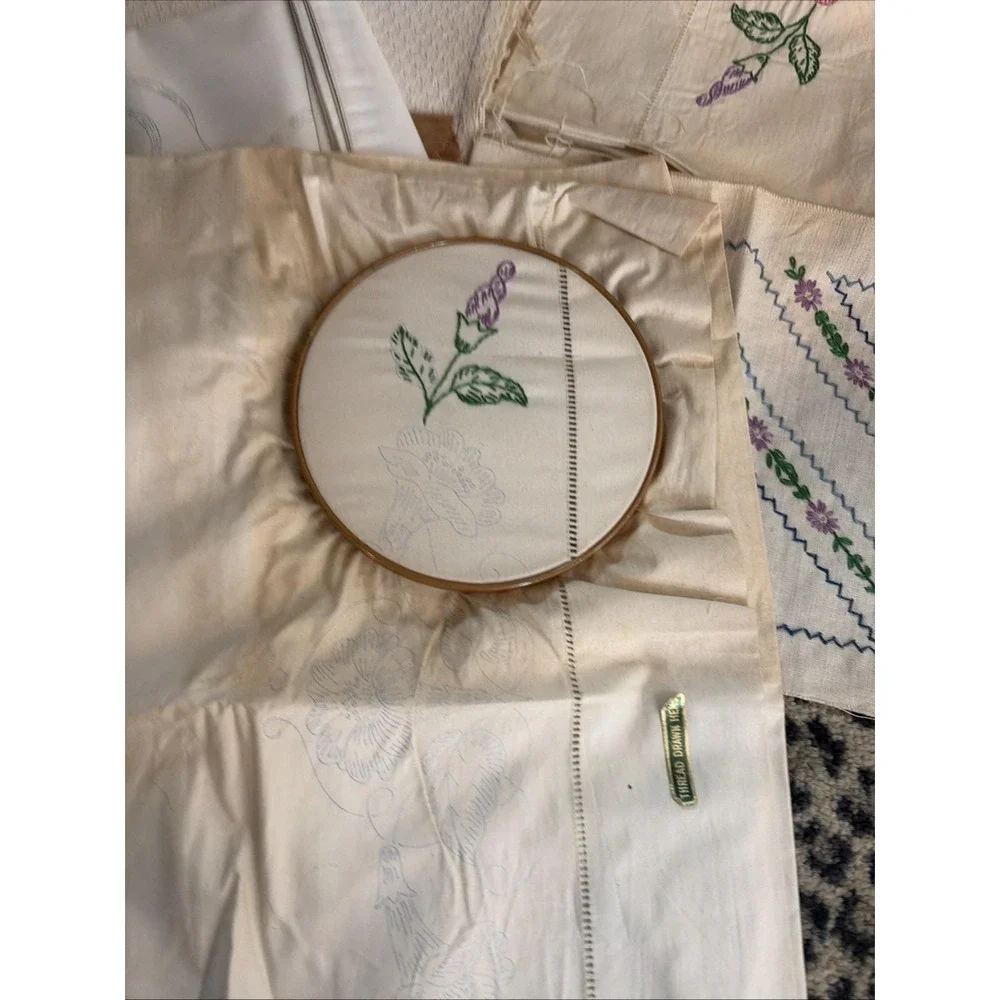 VTG Complete/ Incomplete Pillowcases & More- Thread & Scissors Linens Embroidery
